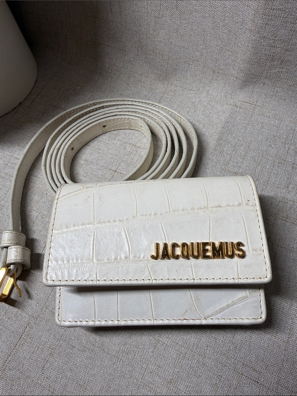 Jacquemus White Croc Mini Belt Bag